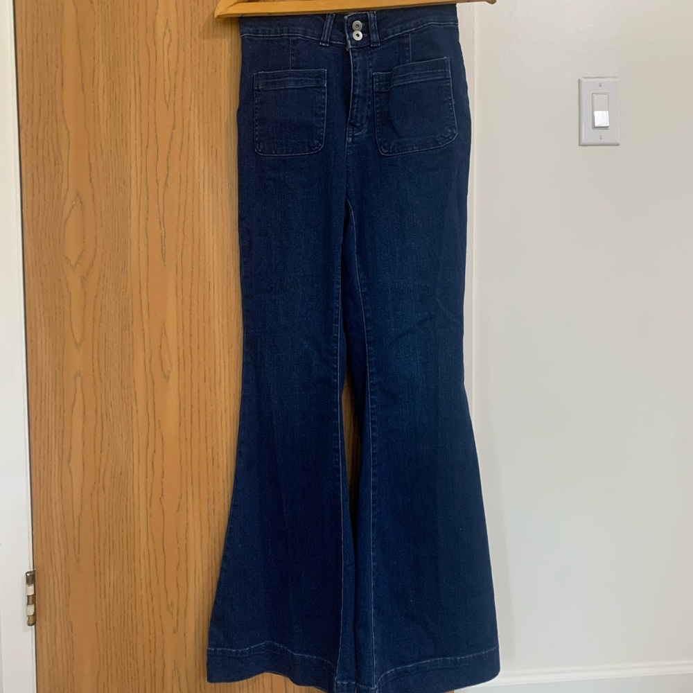 NEW Maeve from Anthro high waisted wide flare bootleg jeans. New.